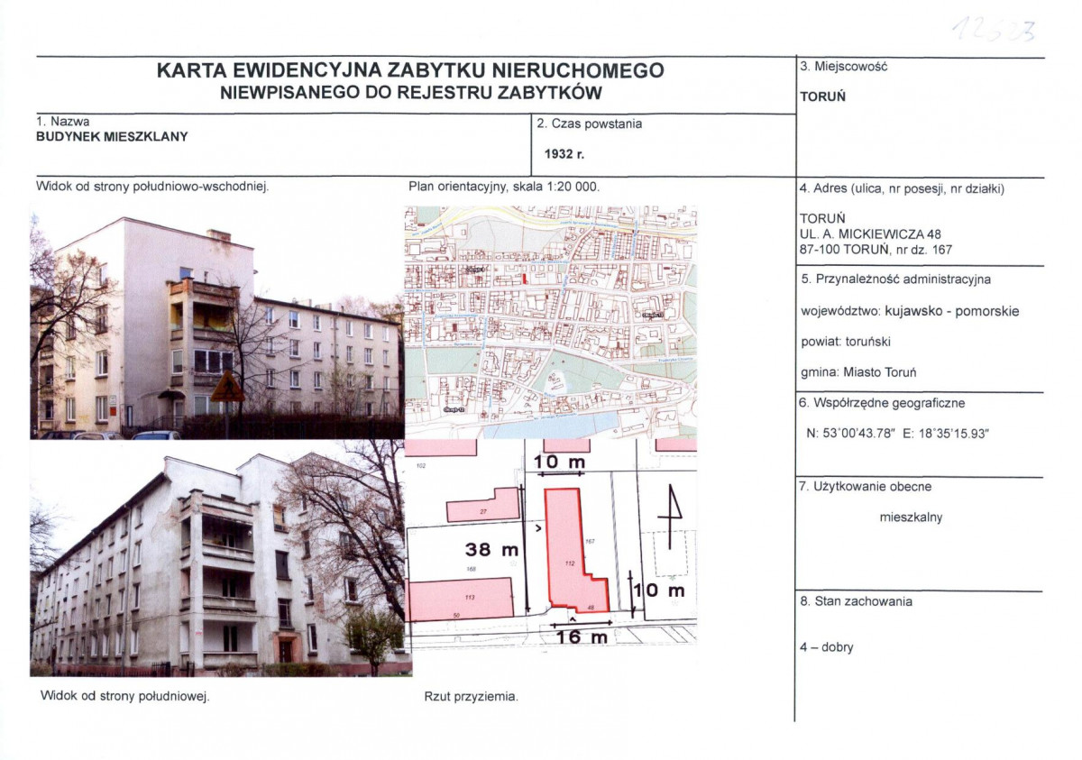 KEZN - Karta obiektu niewpisanego do rejestru, skan nr 1