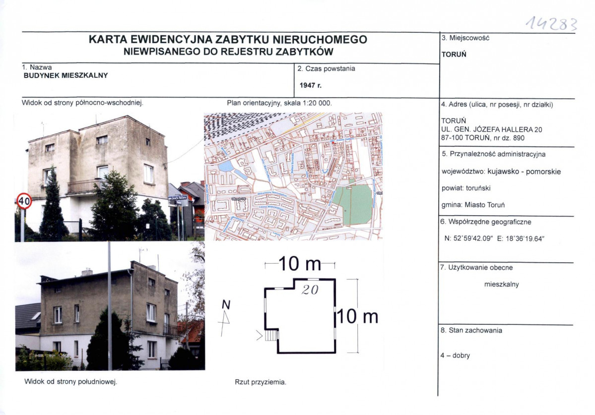KEZN - Karta obiektu niewpisanego do rejestru, skan nr 1
