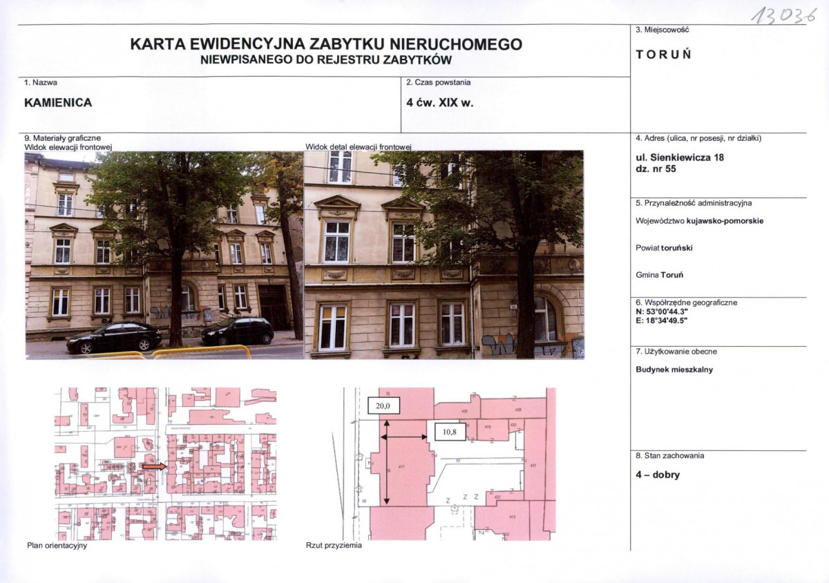 KEZN - Karta obiektu niewpisanego do rejestru, skan nr 1