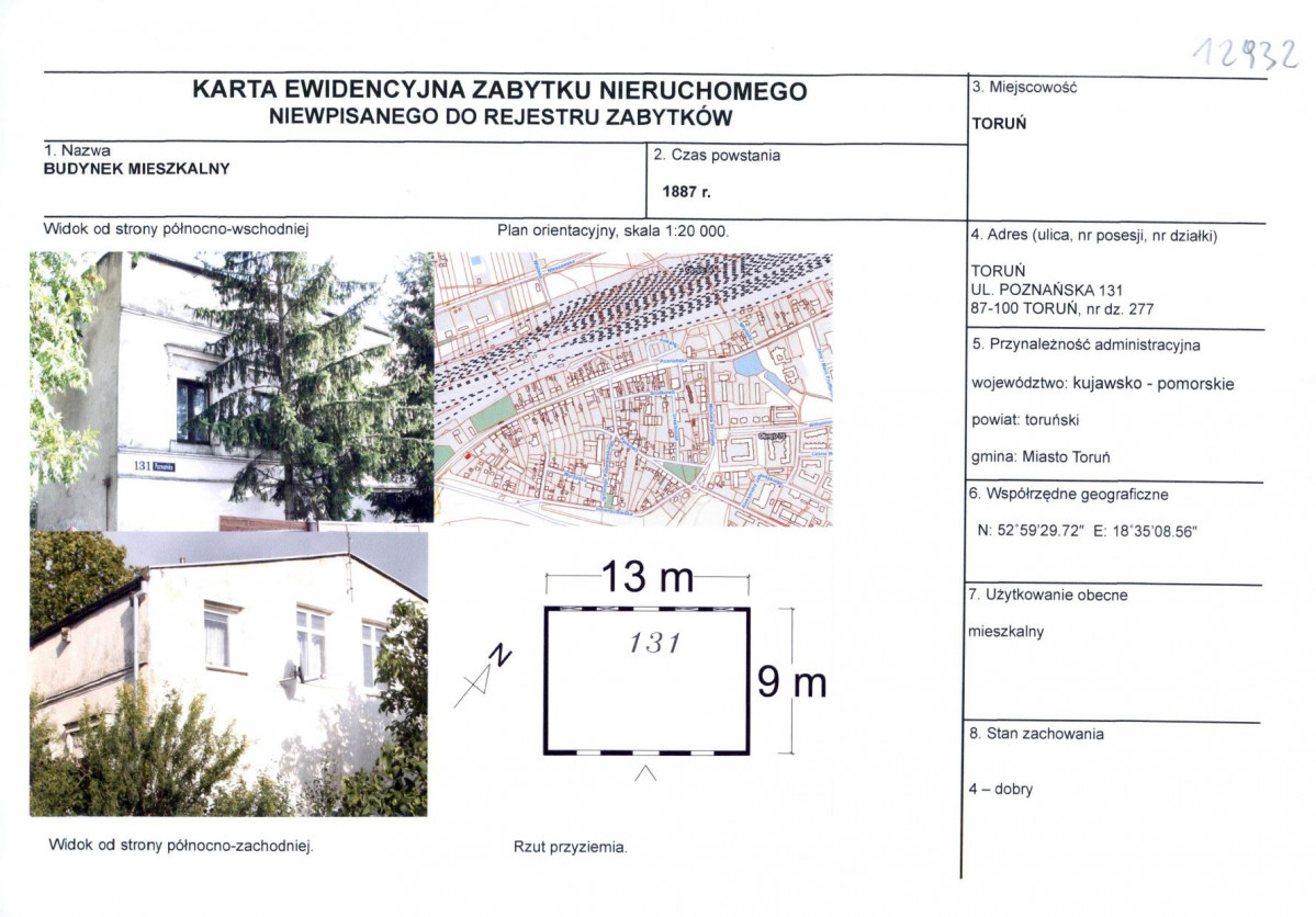 KEZN - Karta obiektu niewpisanego do rejestru, skan nr 1
