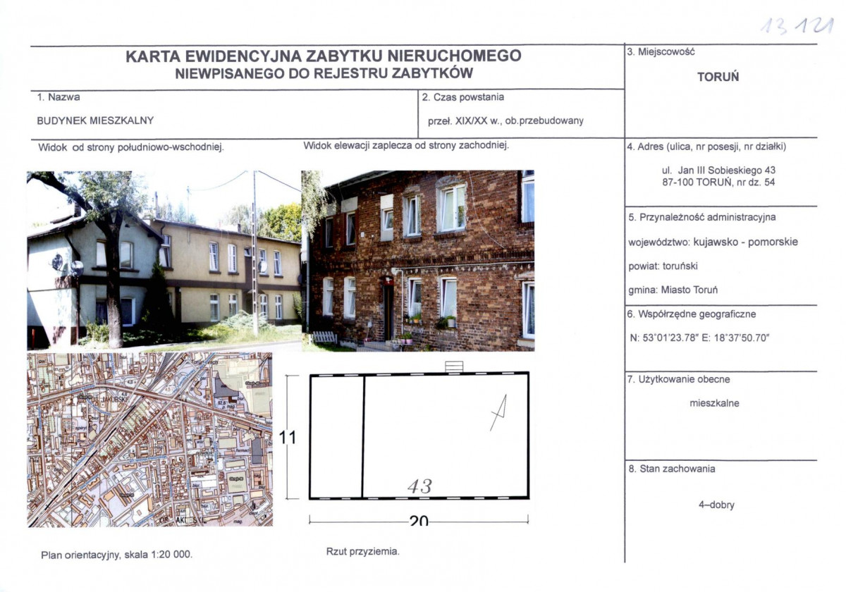 KEZN - Karta obiektu niewpisanego do rejestru, skan nr 1