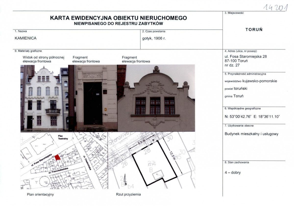 KEZN - Karta obiektu niewpisanego do rejestru, skan nr 1