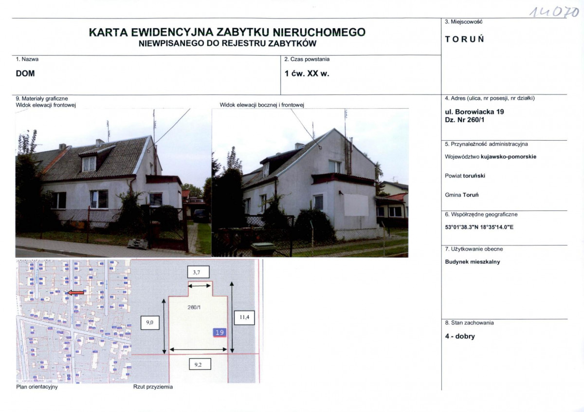 KEZN - Karta obiektu niewpisanego do rejestru, skan nr 1