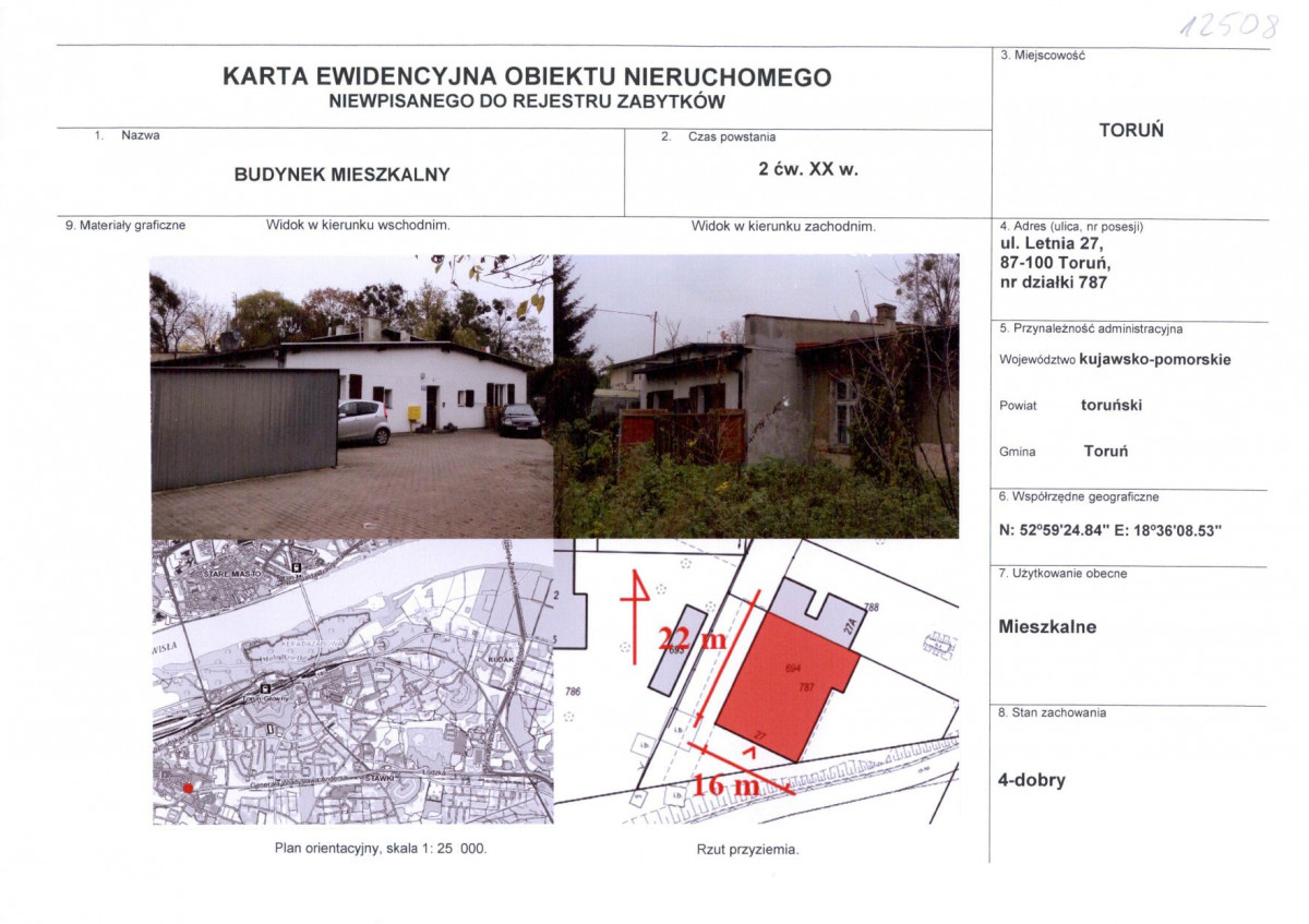 KEZN - Karta obiektu niewpisanego do rejestru, skan nr 1