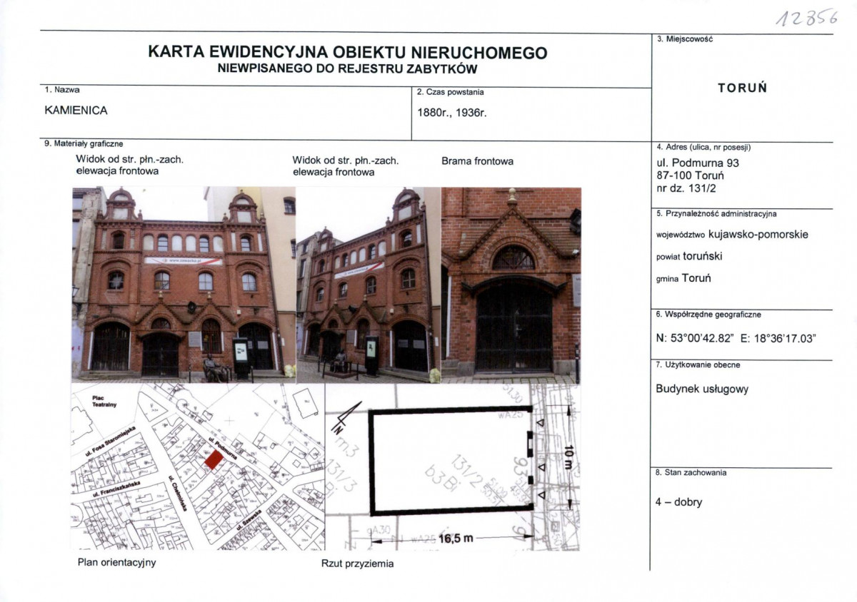 KEZN - Karta obiektu niewpisanego do rejestru, skan nr 1