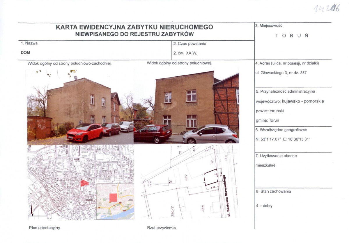 KEZN - Karta obiektu niewpisanego do rejestru, skan nr 1