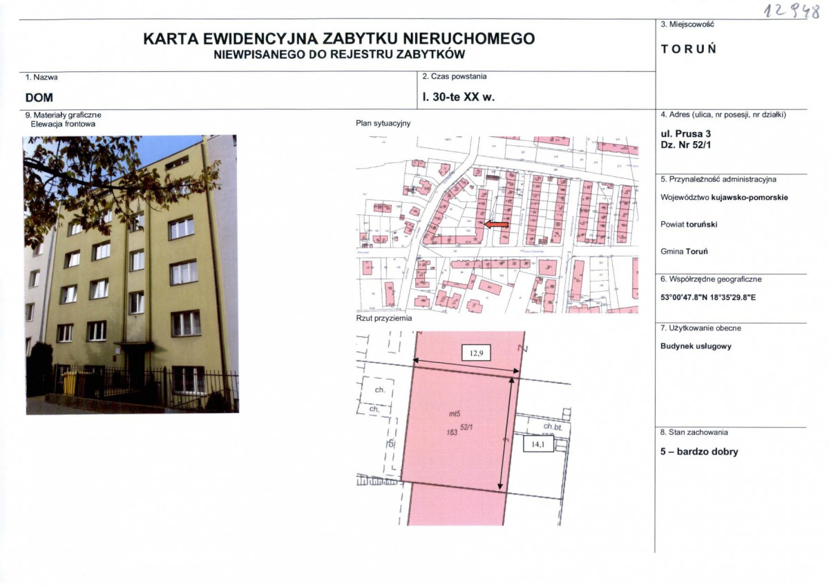 KEZN - Karta obiektu niewpisanego do rejestru, skan nr 1