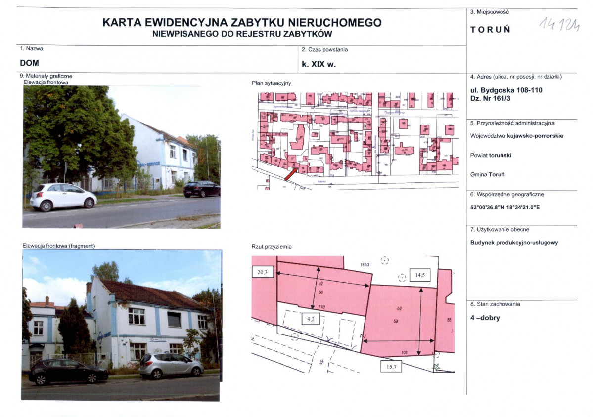 KEZN - Karta obiektu niewpisanego do rejestru, skan nr 1