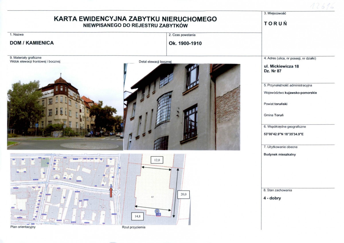 KEZN - Karta obiektu niewpisanego do rejestru, skan nr 1