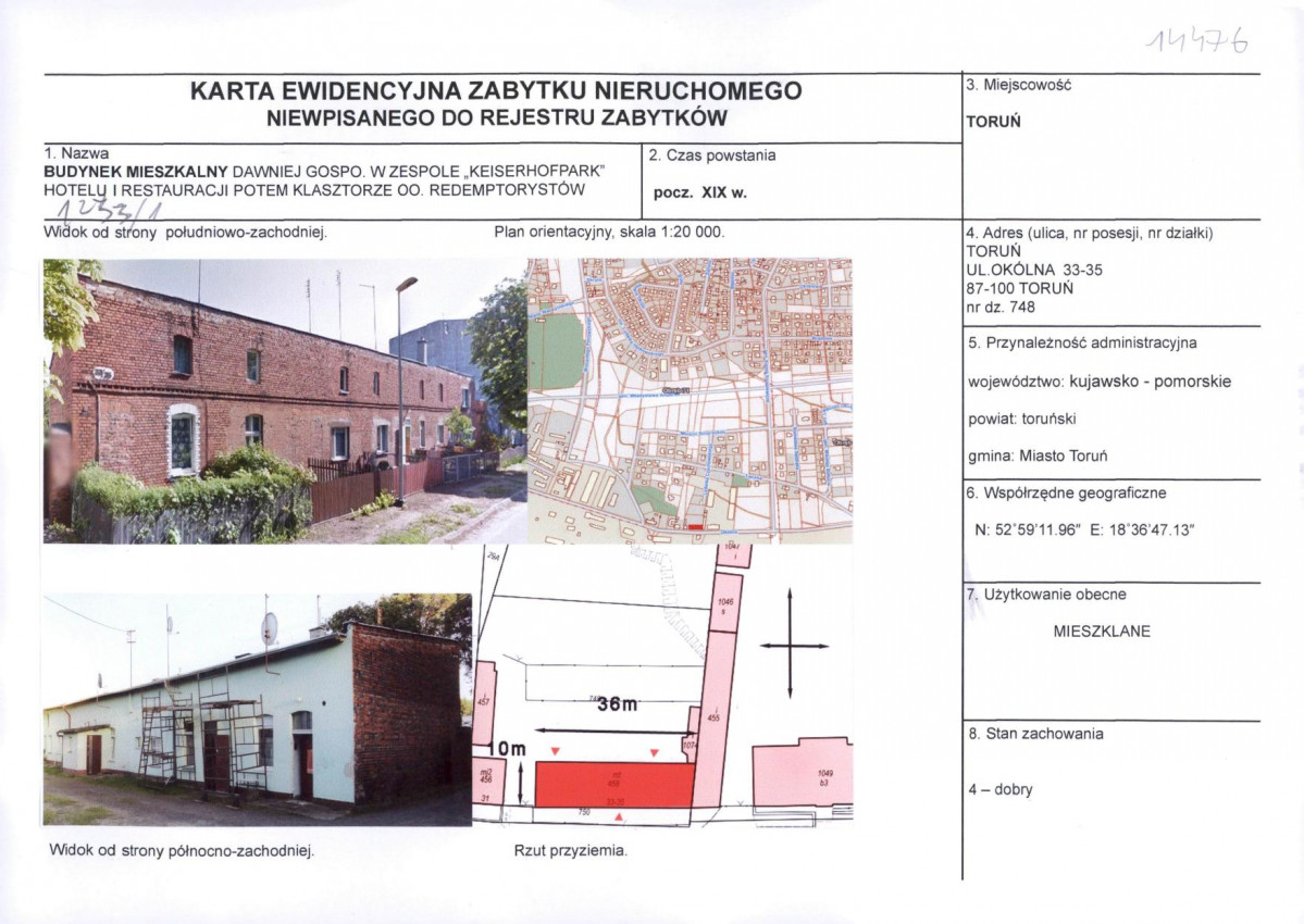 KEZN - Karta obiektu niewpisanego do rejestru, skan nr 1