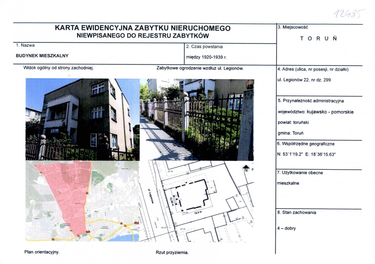 KEZN - Karta obiektu niewpisanego do rejestru, skan nr 1