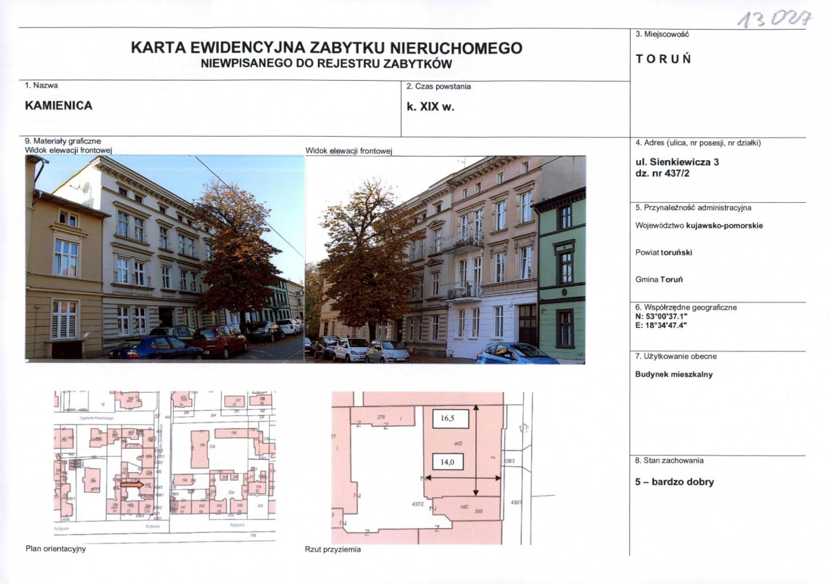 KEZN - Karta obiektu niewpisanego do rejestru, skan nr 1