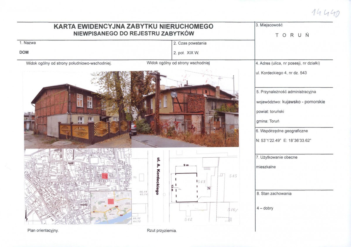 KEZN - Karta obiektu niewpisanego do rejestru, skan nr 1