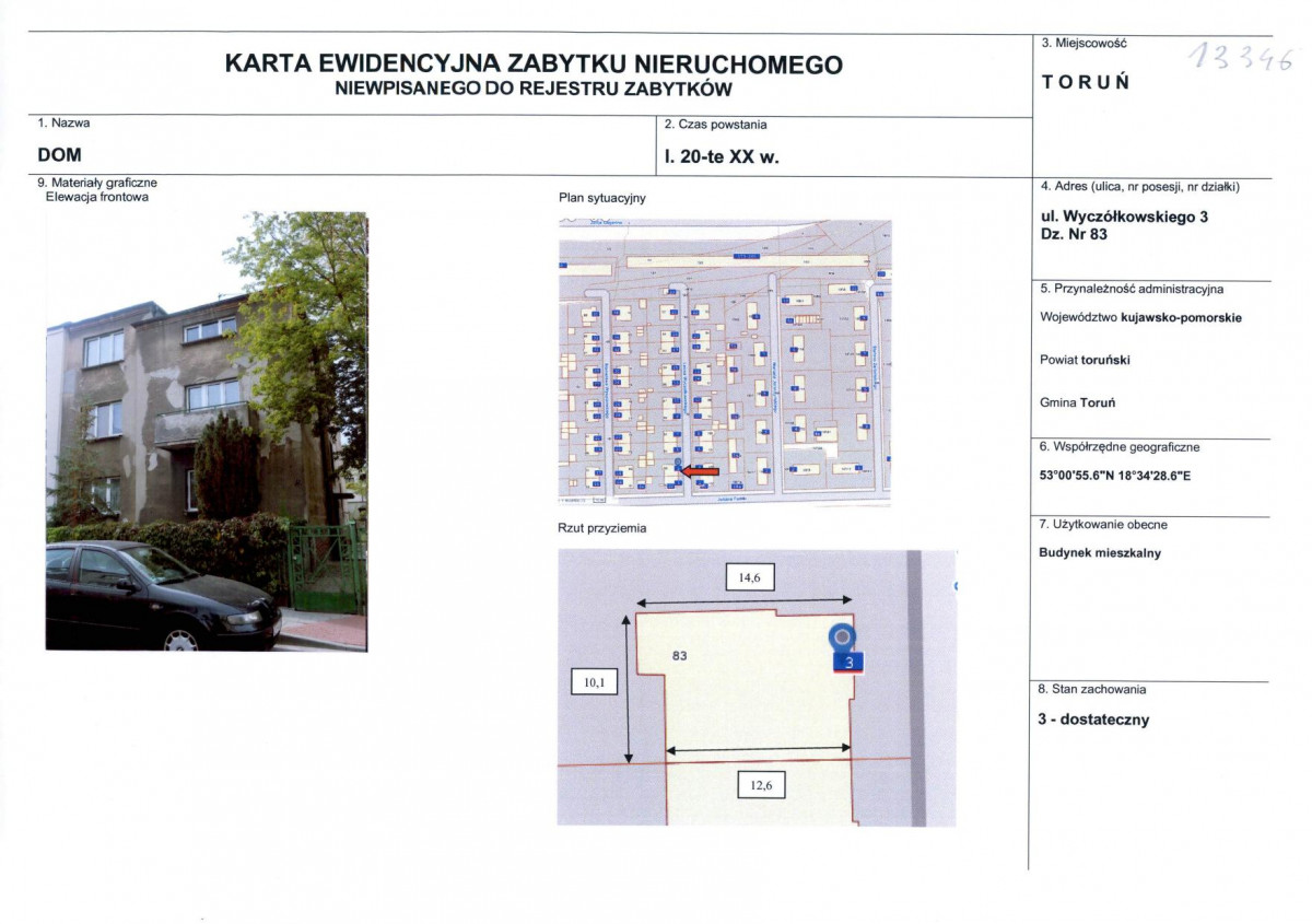 KEZN - Karta obiektu niewpisanego do rejestru, skan nr 1