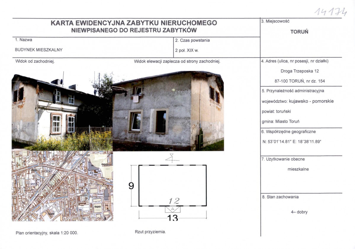 KEZN - Karta obiektu niewpisanego do rejestru, skan nr 1