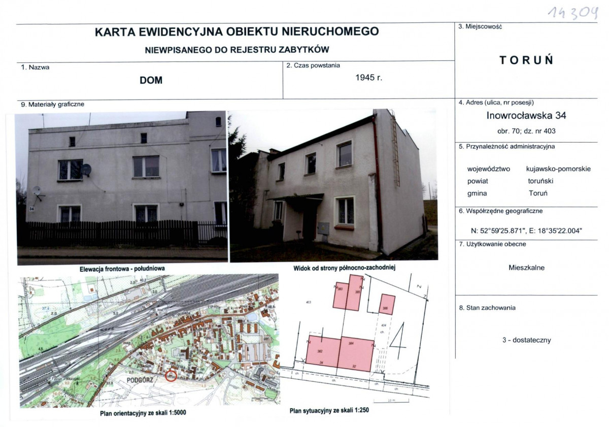 KEZN - Karta obiektu niewpisanego do rejestru, skan nr 1
