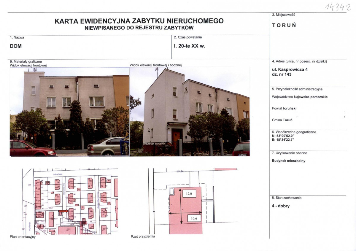 KEZN - Karta obiektu niewpisanego do rejestru, skan nr 1