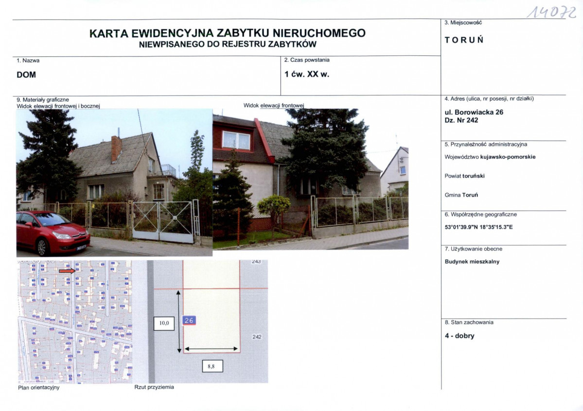 KEZN - Karta obiektu niewpisanego do rejestru, skan nr 1