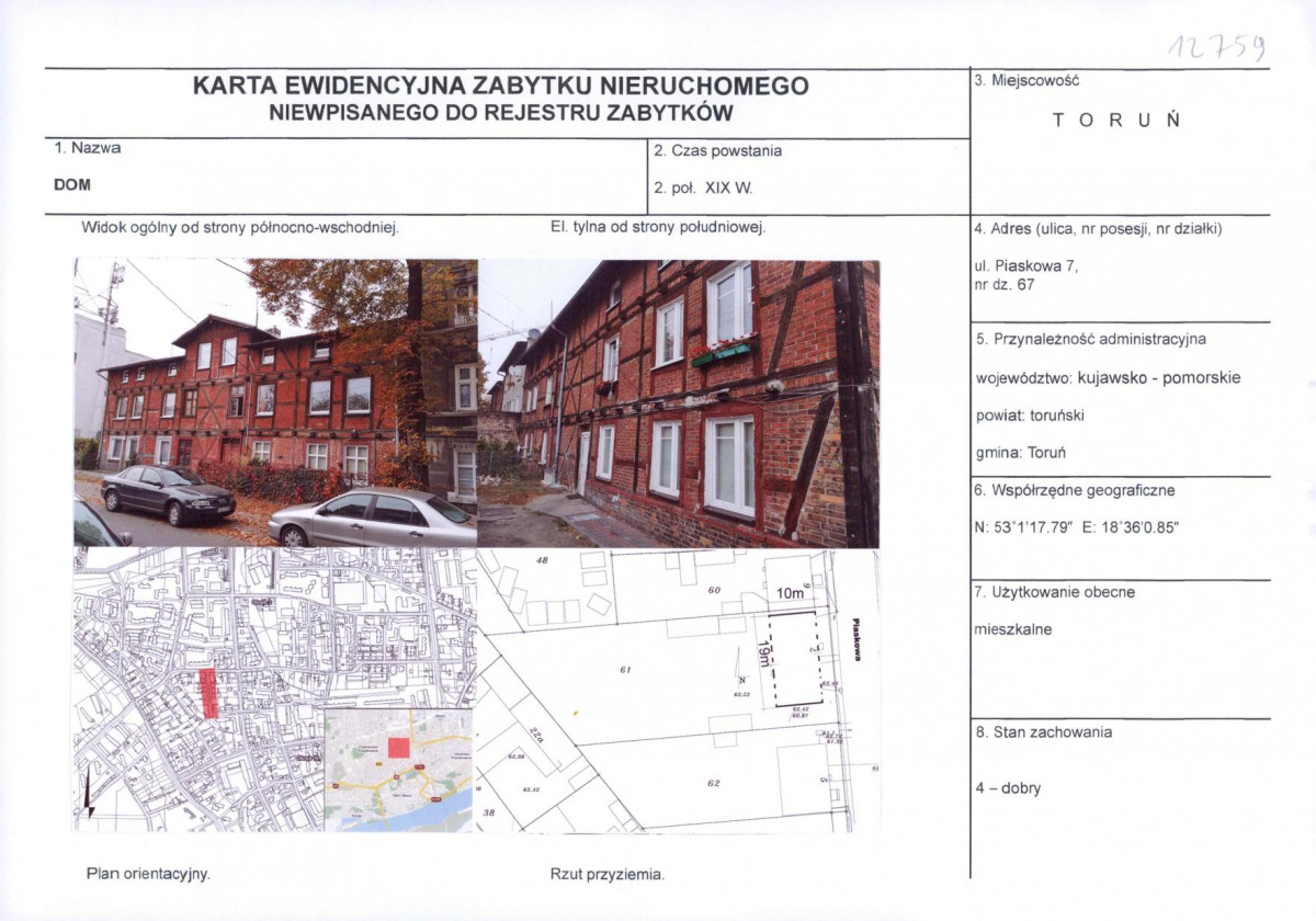 KEZN - Karta obiektu niewpisanego do rejestru, skan nr 1
