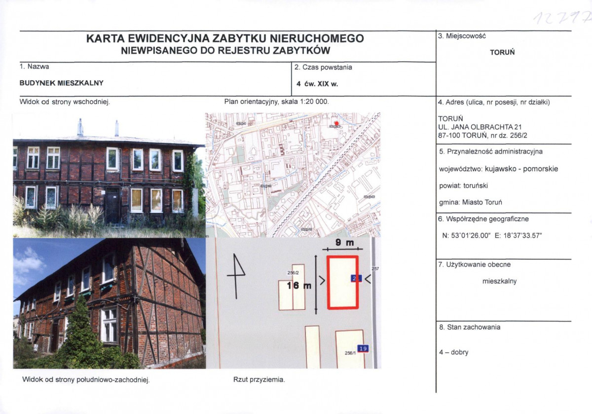 KEZN - Karta obiektu niewpisanego do rejestru, skan nr 1