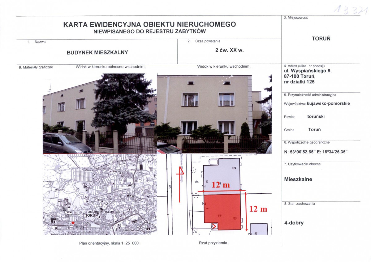 KEZN - Karta obiektu niewpisanego do rejestru, skan nr 1