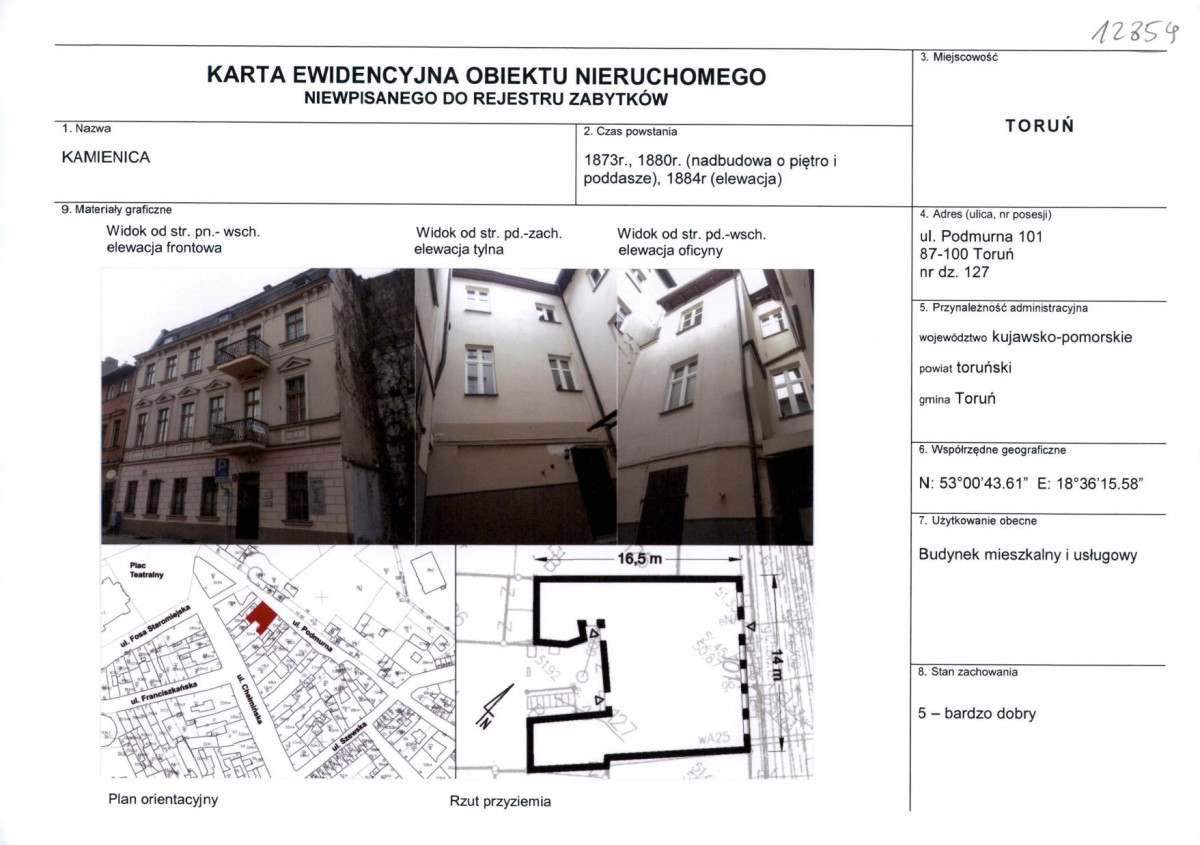 KEZN - Karta obiektu niewpisanego do rejestru, skan nr 1