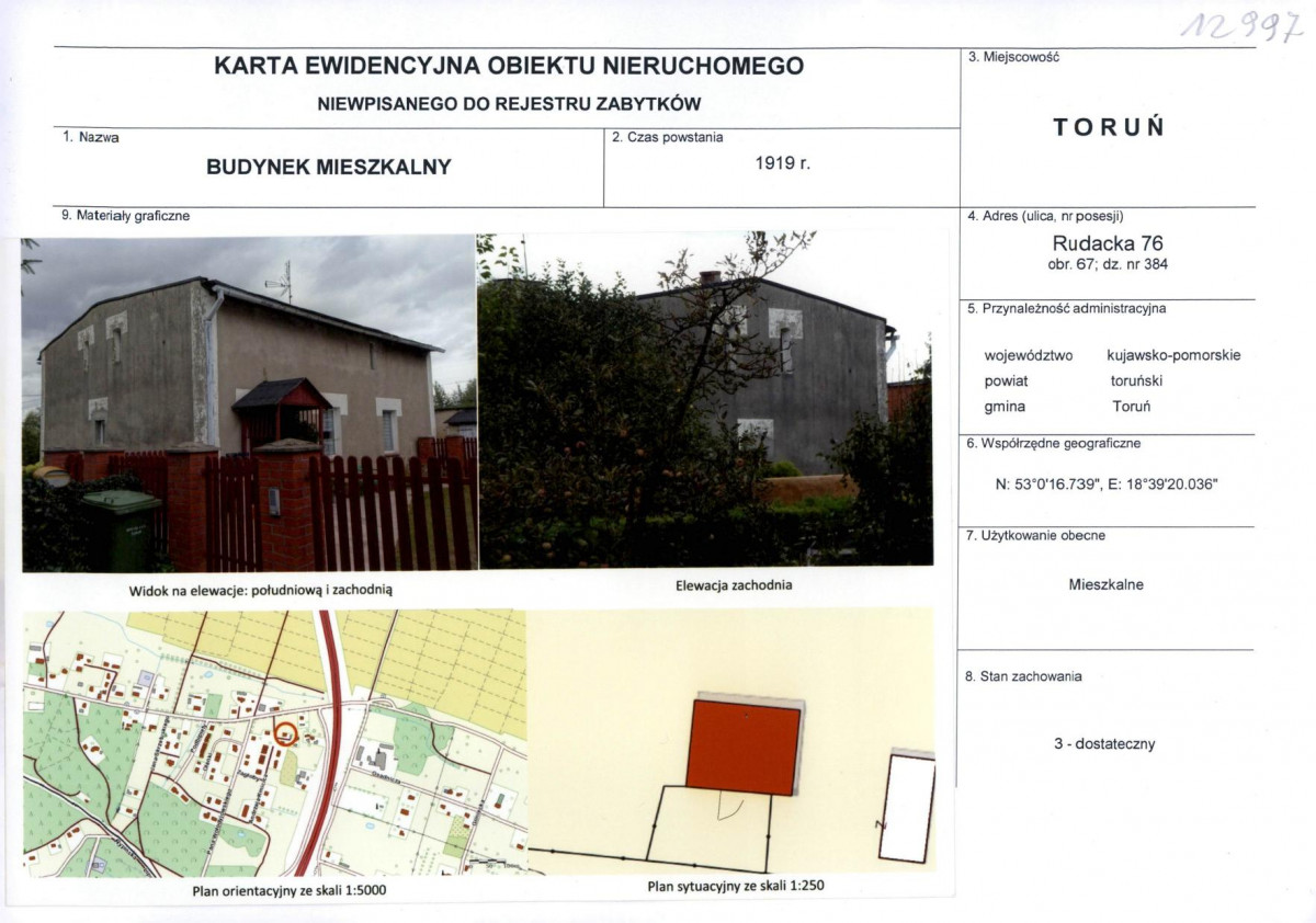 KEZN - Karta obiektu niewpisanego do rejestru, skan nr 1