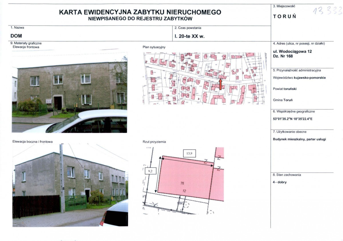 KEZN - Karta obiektu niewpisanego do rejestru, skan nr 1