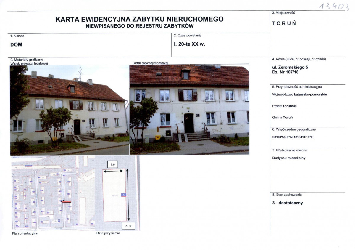 KEZN - Karta obiektu niewpisanego do rejestru, skan nr 1