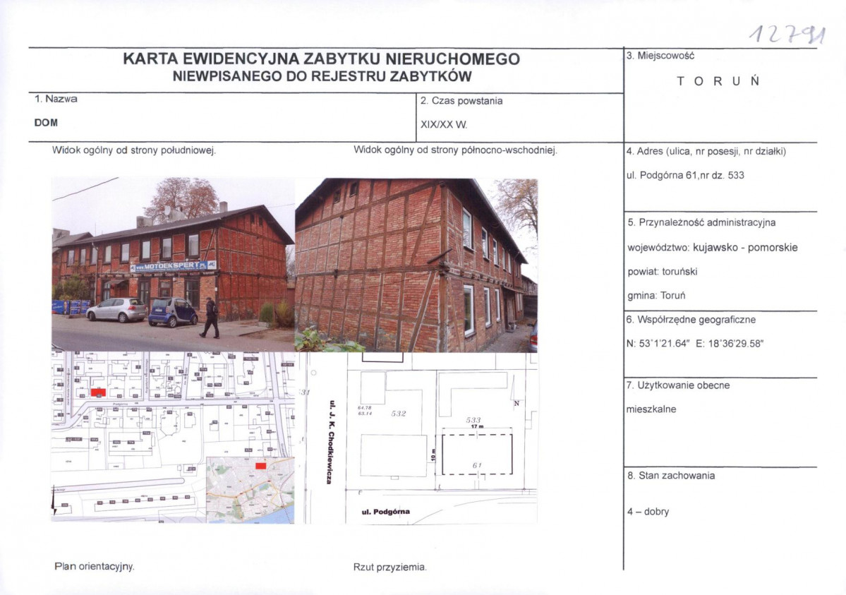 KEZN - Karta obiektu niewpisanego do rejestru, skan nr 1