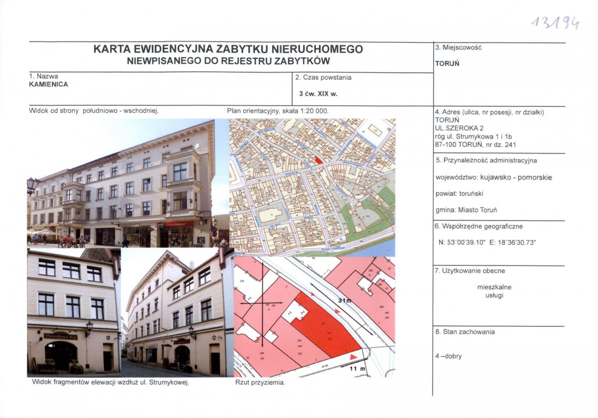 KEZN - Karta obiektu niewpisanego do rejestru, skan nr 1