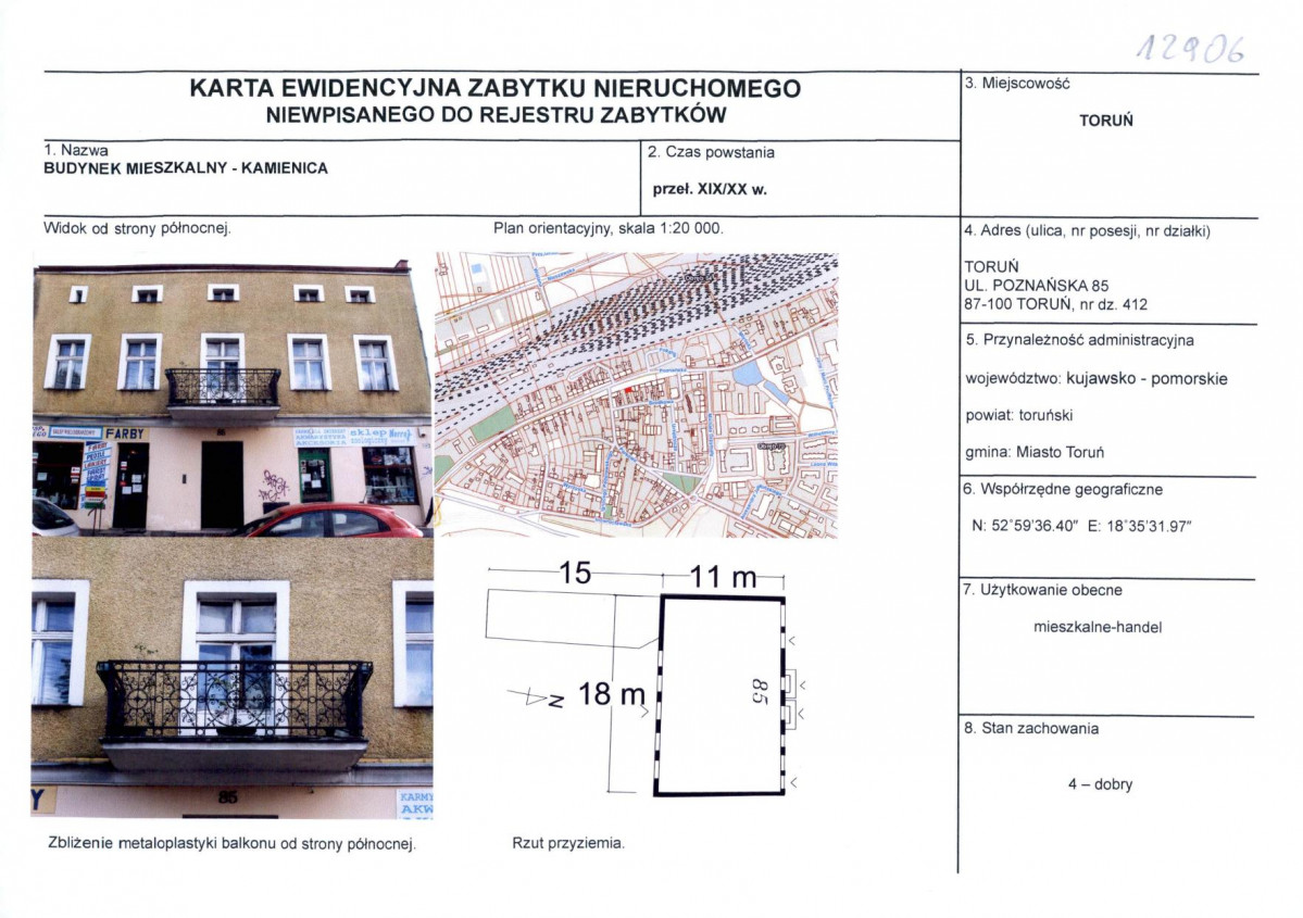 KEZN - Karta obiektu niewpisanego do rejestru, skan nr 1