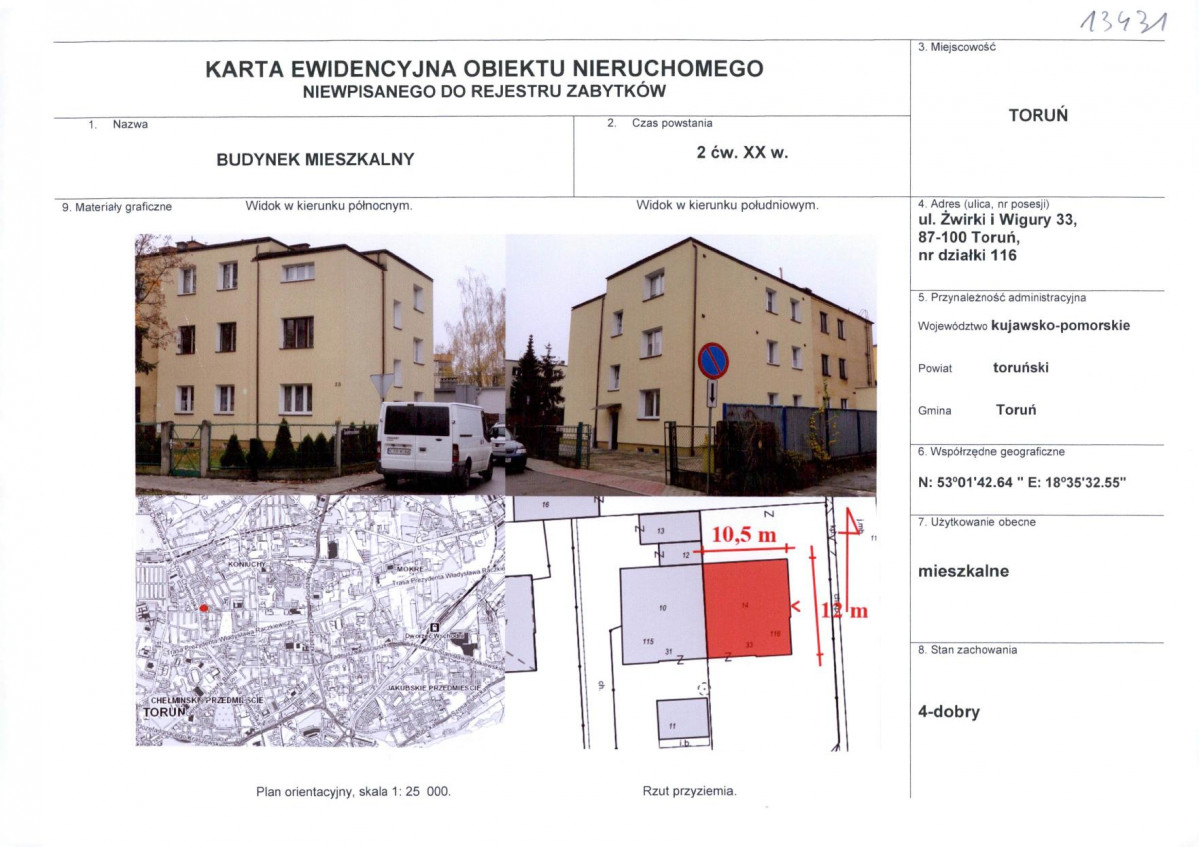 KEZN - Karta obiektu niewpisanego do rejestru, skan nr 1