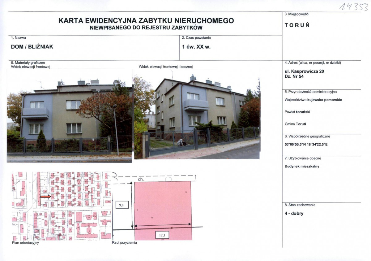 KEZN - Karta obiektu niewpisanego do rejestru, skan nr 1