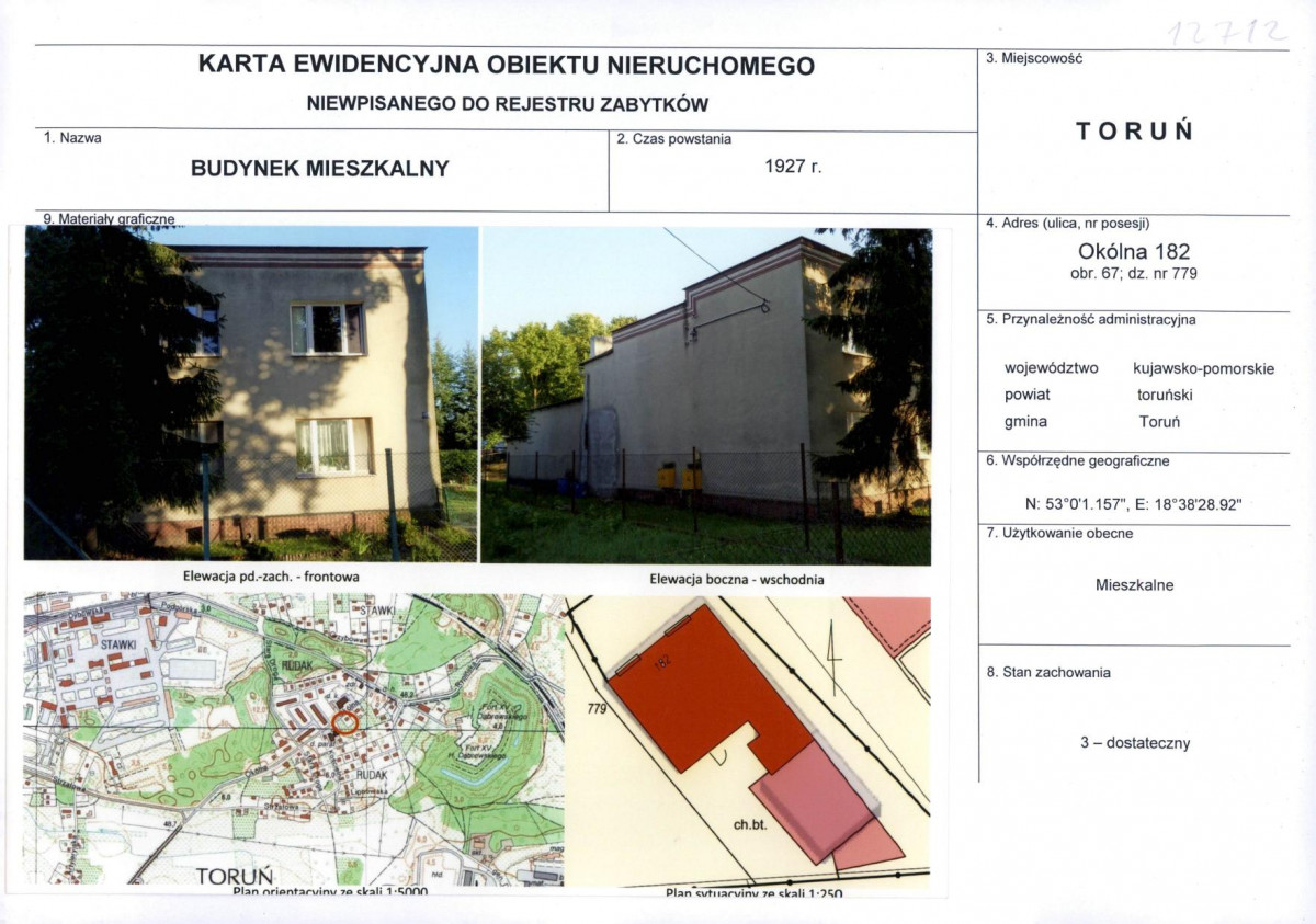 KEZN - Karta obiektu niewpisanego do rejestru, skan nr 1