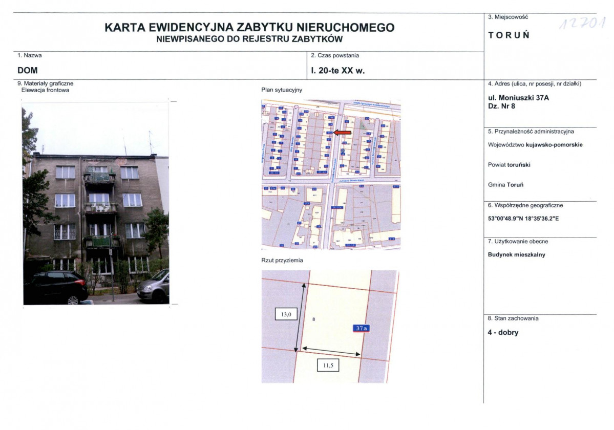 KEZN - Karta obiektu niewpisanego do rejestru, skan nr 1