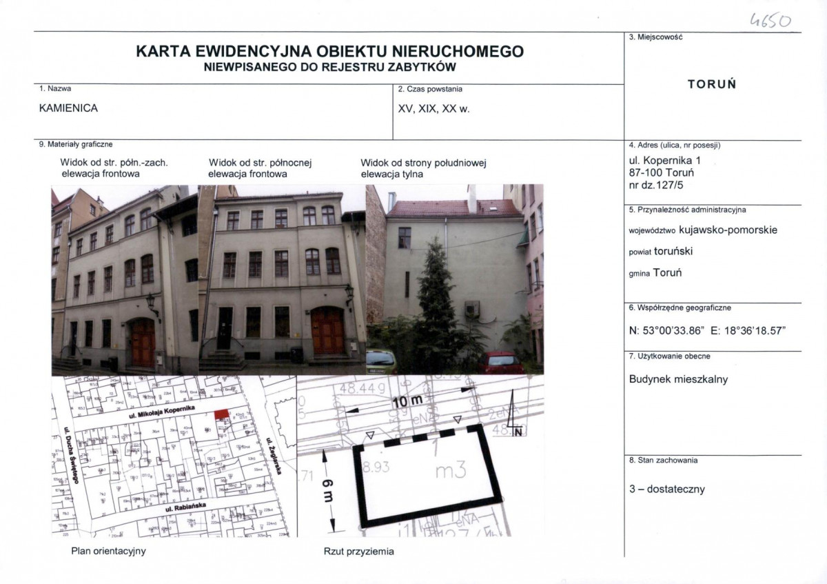KEZN - Karta obiektu niewpisanego do rejestru, skan nr 1