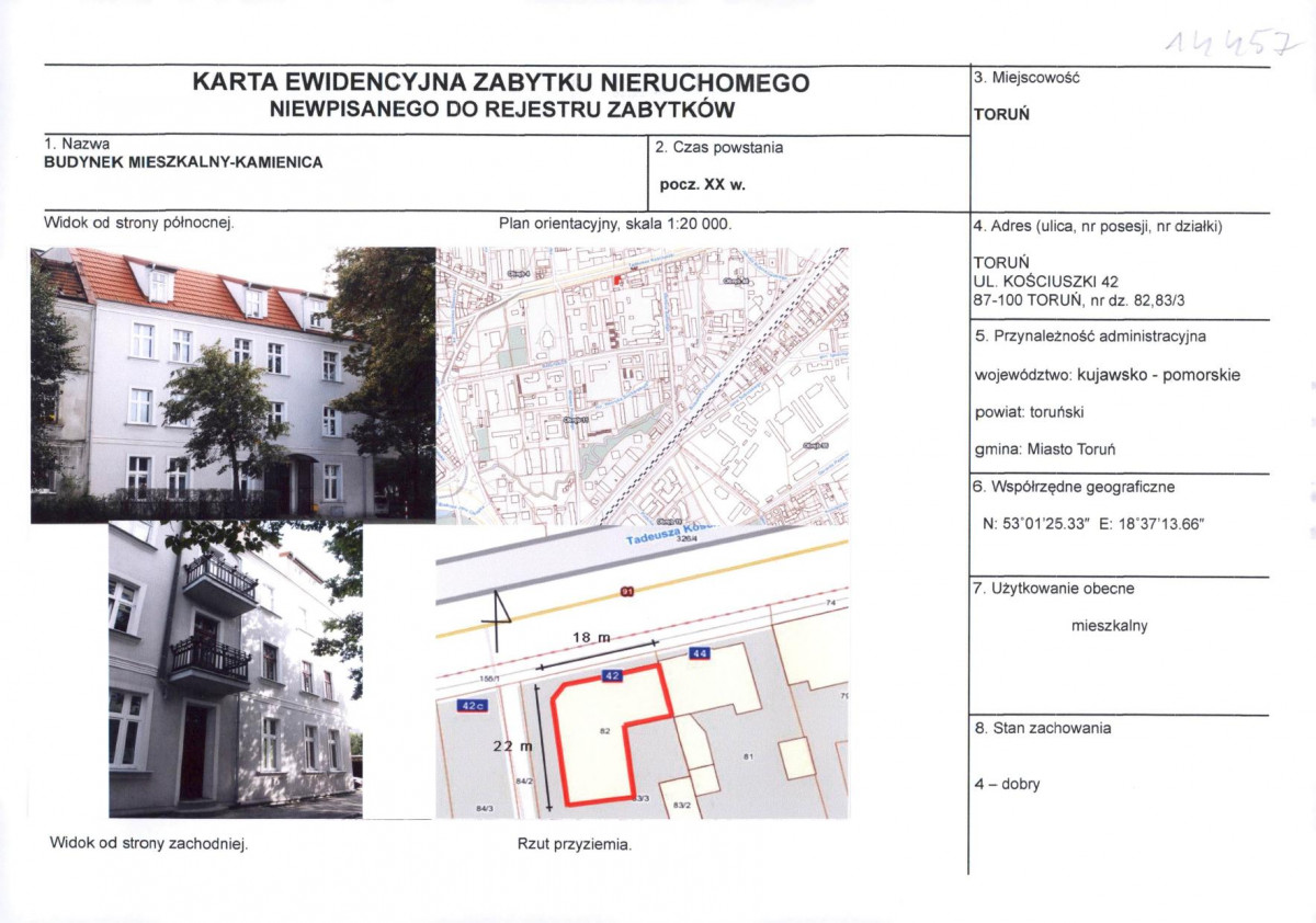 KEZN - Karta obiektu niewpisanego do rejestru, skan nr 1