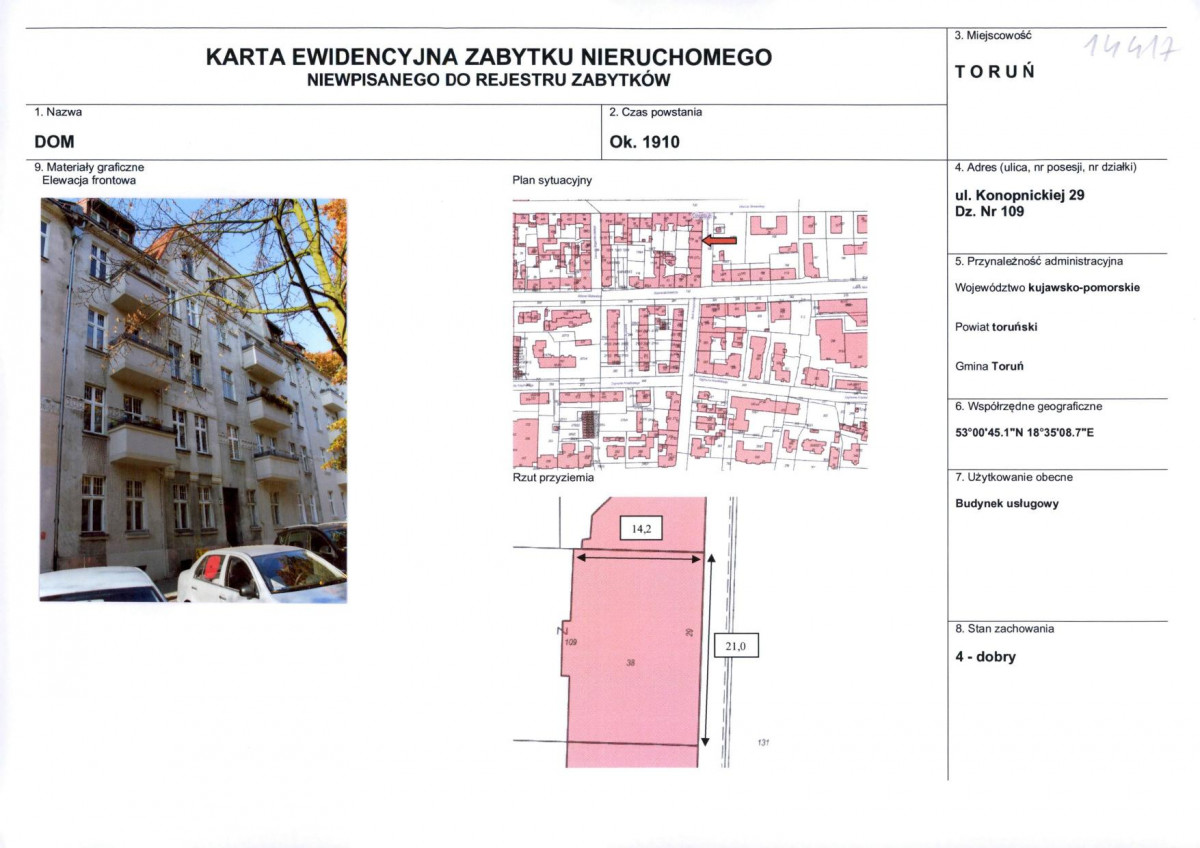 KEZN - Karta obiektu niewpisanego do rejestru, skan nr 1