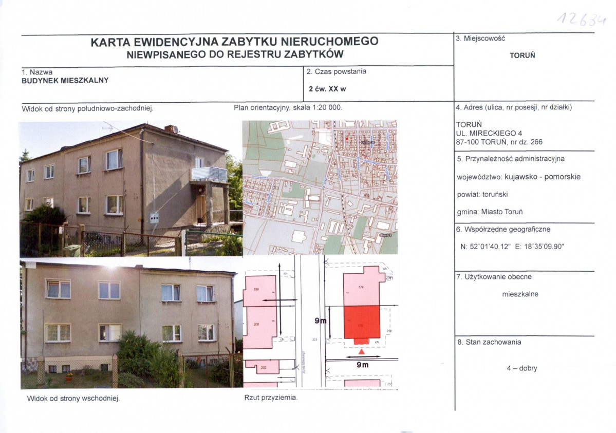 KEZN - Karta obiektu niewpisanego do rejestru, skan nr 1