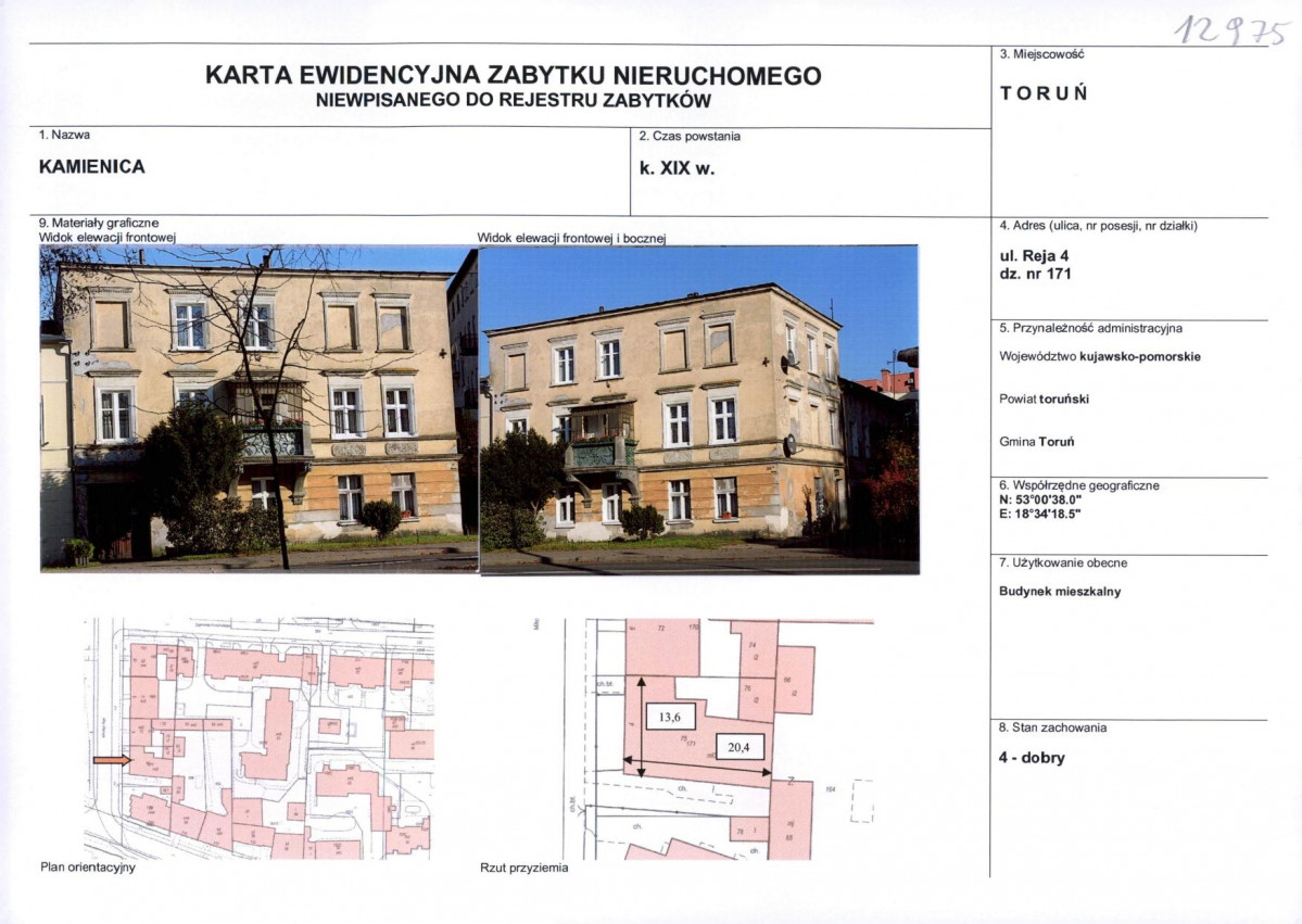 KEZN - Karta obiektu niewpisanego do rejestru, skan nr 1