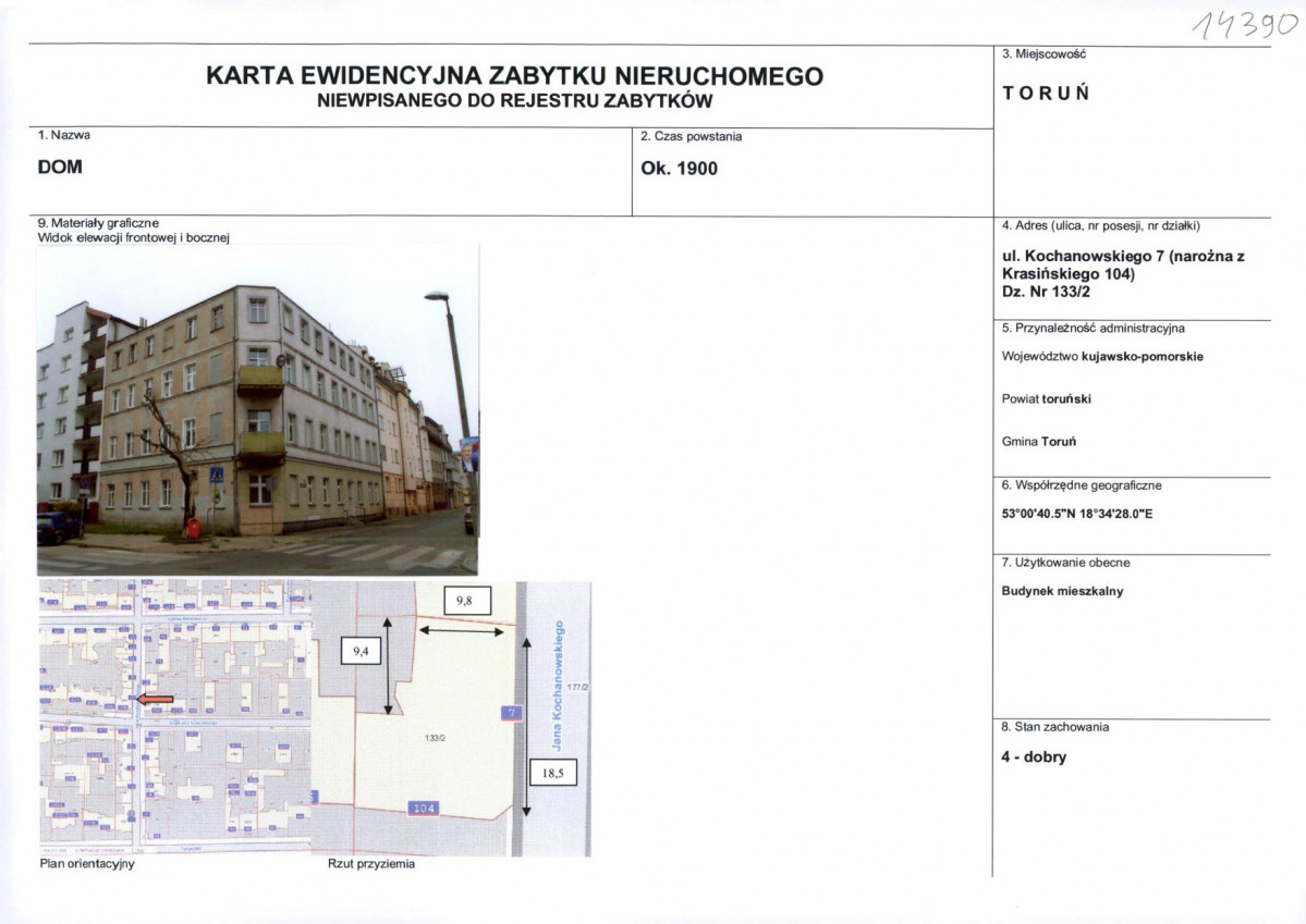 KEZN - Karta obiektu niewpisanego do rejestru, skan nr 1