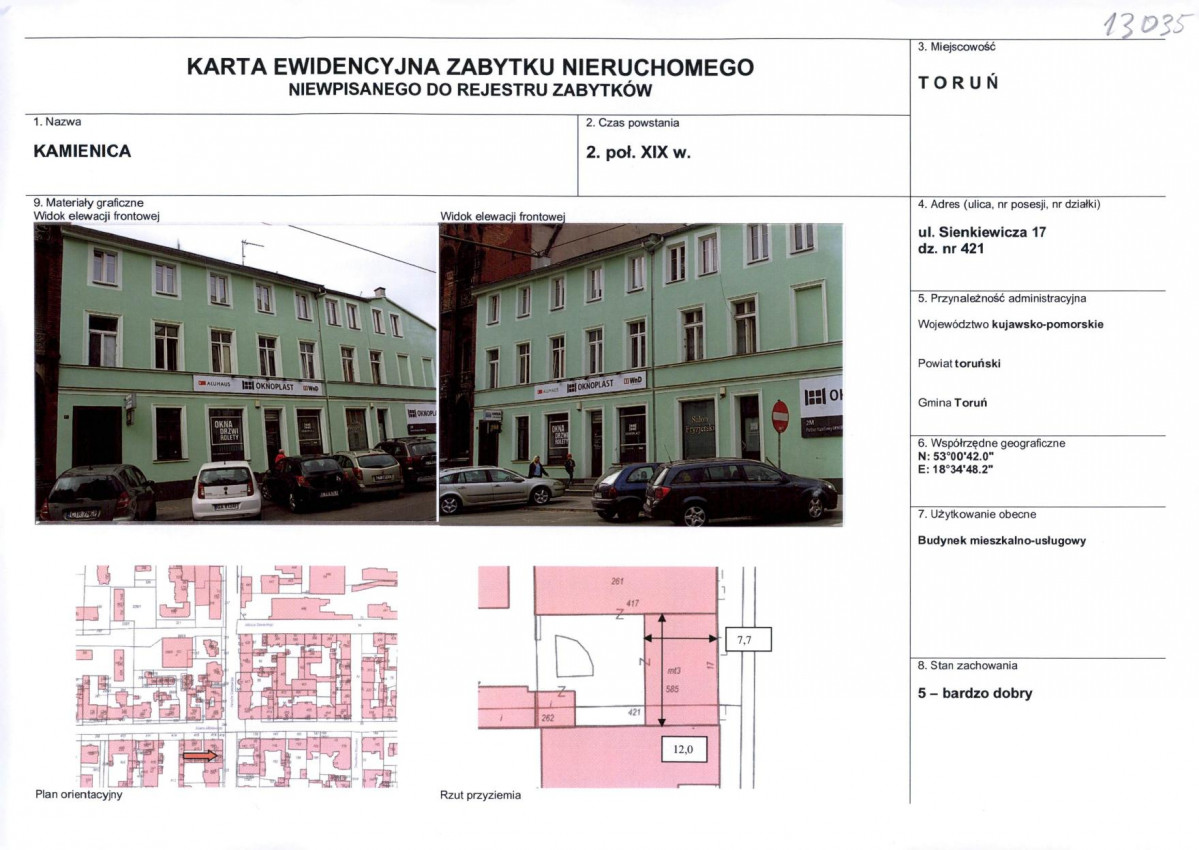 KEZN - Karta obiektu niewpisanego do rejestru, skan nr 1