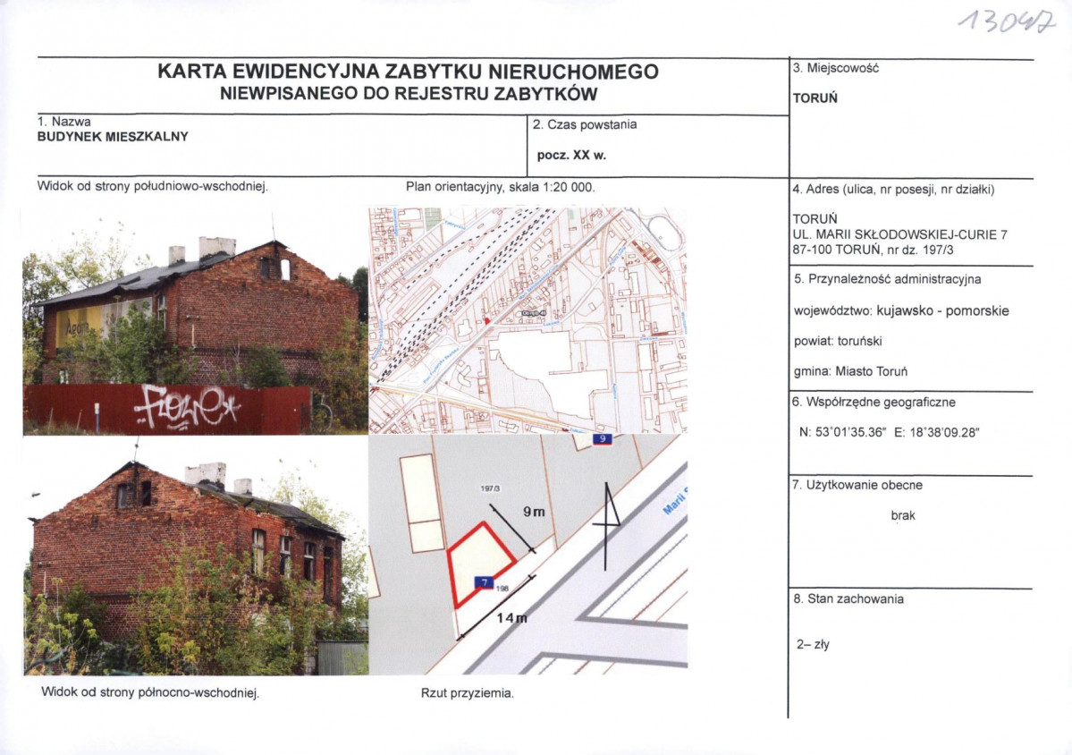 KEZN - Karta obiektu niewpisanego do rejestru, skan nr 1