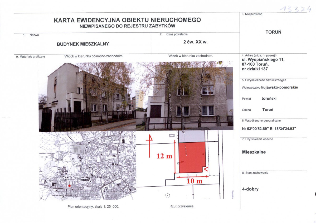 KEZN - Karta obiektu niewpisanego do rejestru, skan nr 1