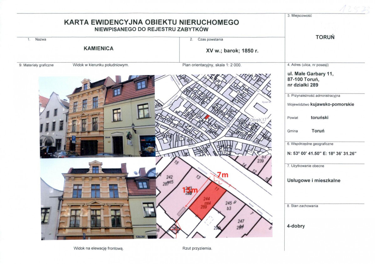 KEZN - Karta obiektu niewpisanego do rejestru, skan nr 1