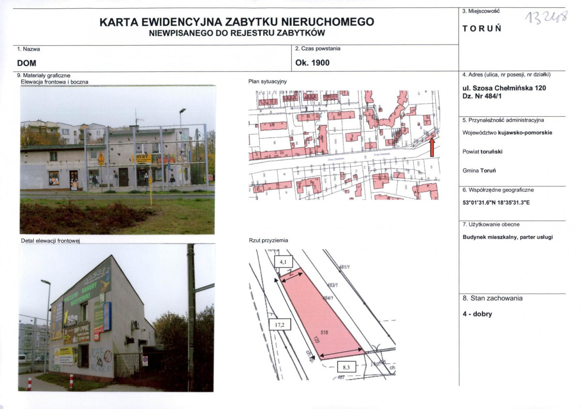 KEZN - Karta obiektu niewpisanego do rejestru, skan nr 1
