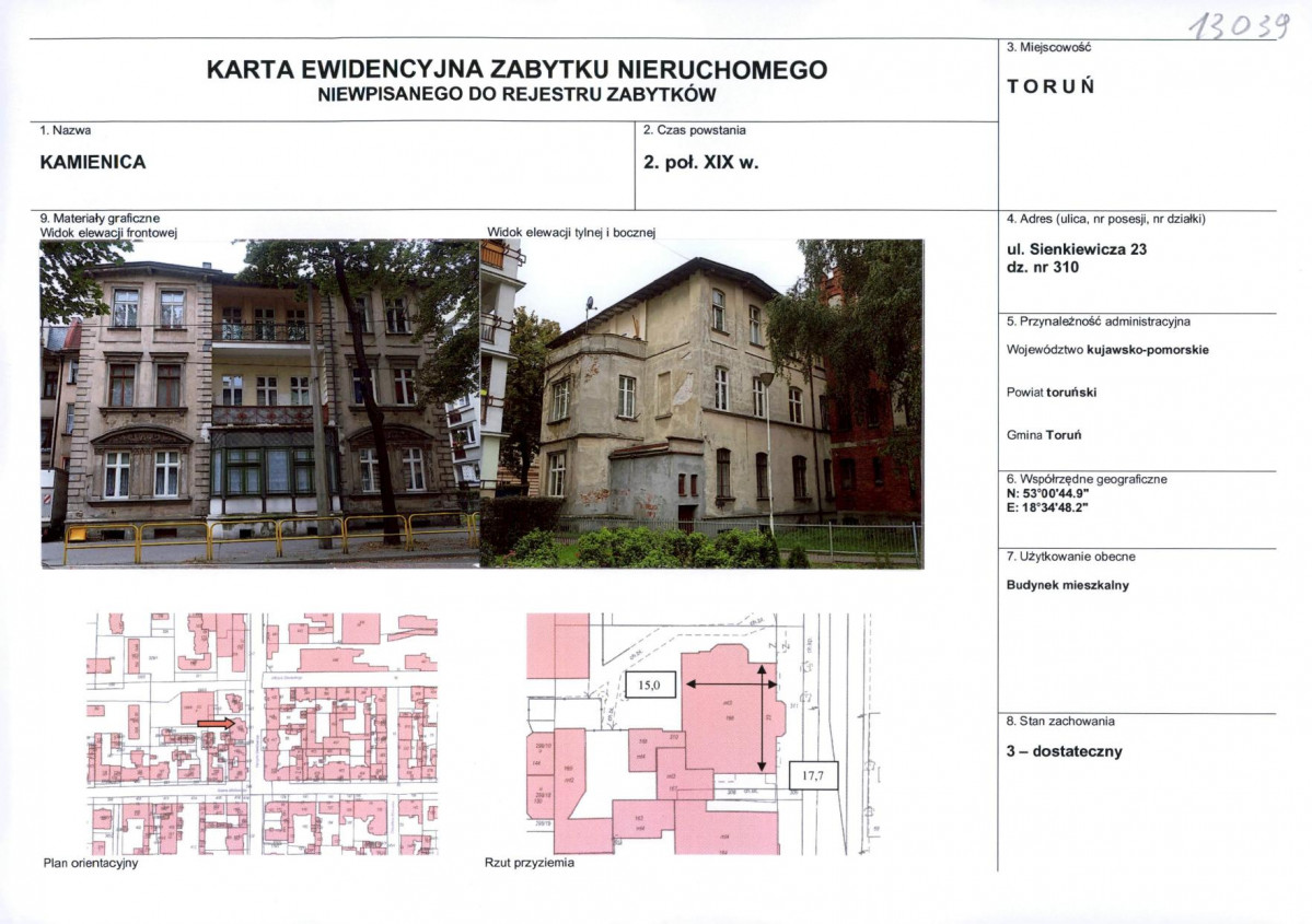 KEZN - Karta obiektu niewpisanego do rejestru, skan nr 1
