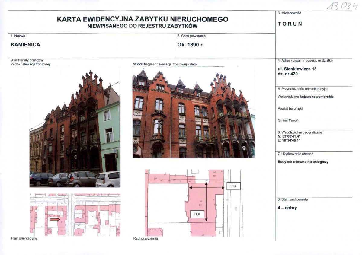 KEZN - Karta obiektu niewpisanego do rejestru, skan nr 1