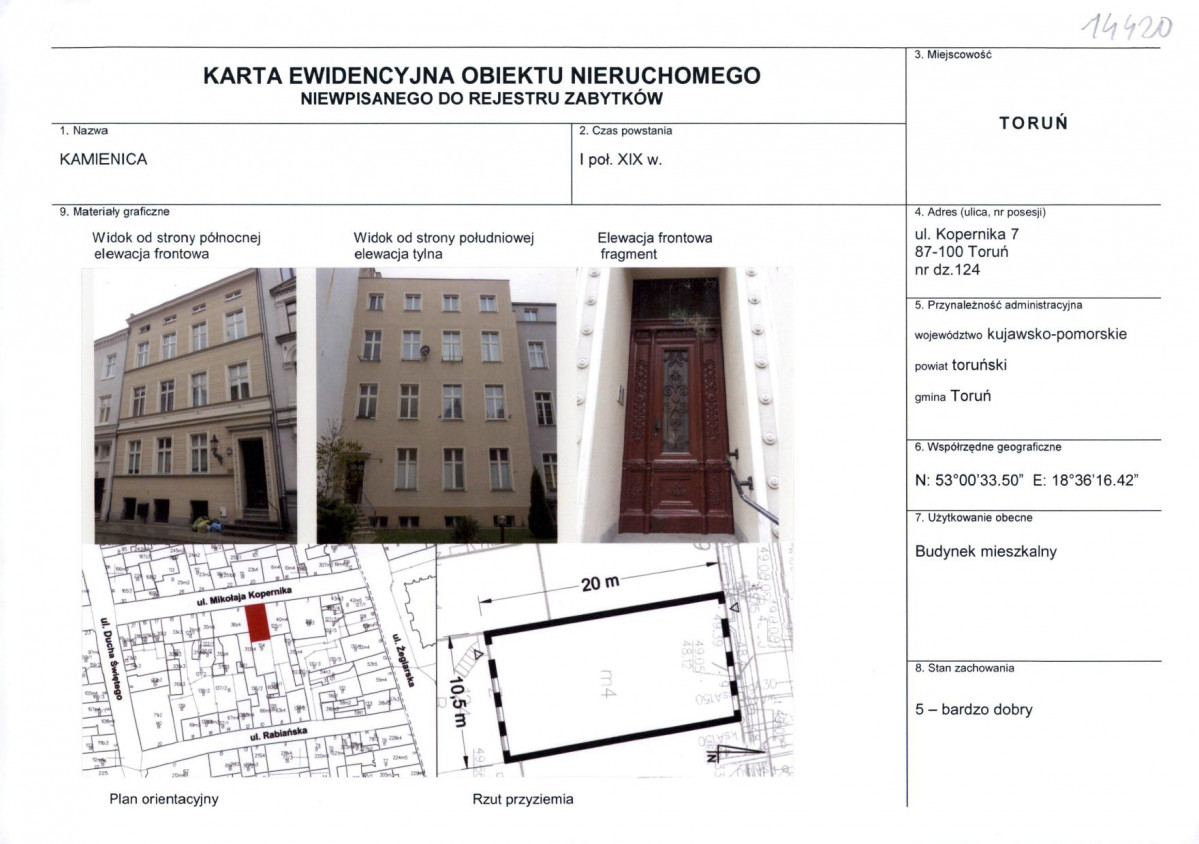 KEZN - Karta obiektu niewpisanego do rejestru, skan nr 1